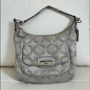 Coach Kristin Op Art Logo Silver Shoulder Purse